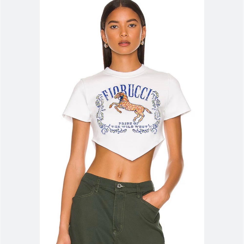 Fiorucci White and Blue Graphic Crop Top